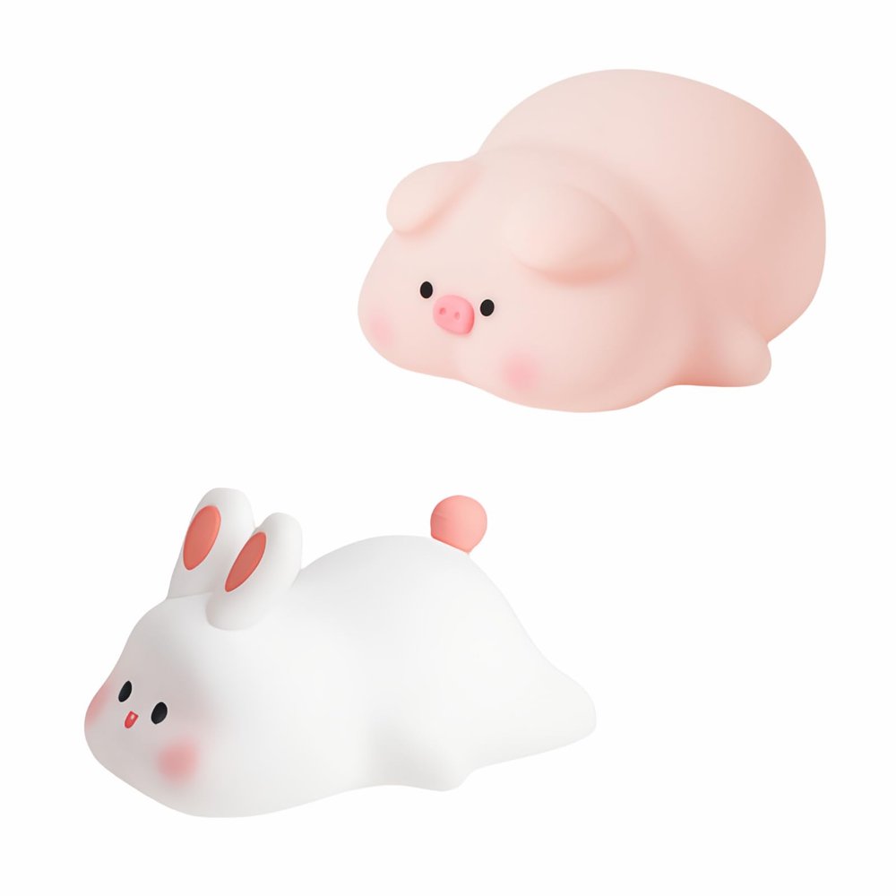 FRAGRANTGARDEN 2024 New Cute Pumpkin Night Light, Pumpkin Touch Lamp with 3 Levels of Brightness, Soft Silicone Rechargeable Warm Night Light for Woman and Kids (E-Rabbit+Pig)