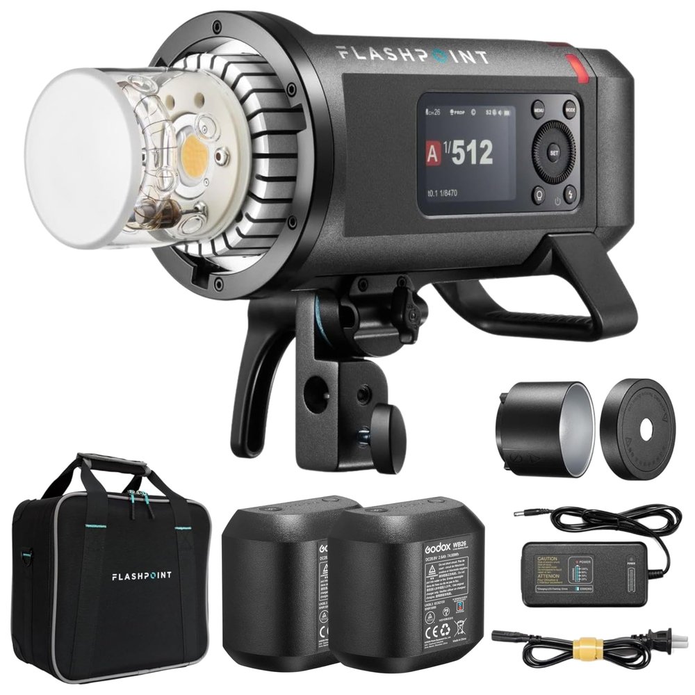 Flashpoint XPLOR 600 Pro II AD600ProII AD600 Pro II 600Ws 2.4G TTL Flash Speedlight, GN87 1/8000 HSS, 40W Bi-Color Modeling Light, Monolight Strobe Flash Kit with Additinal Battery