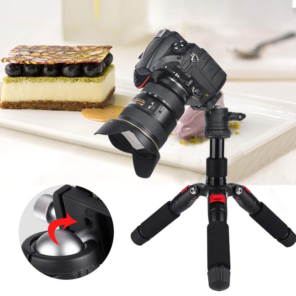Desktop Tripod, Travel Tripod K521 Aluminum Alloy Mini Portable Desktop Extendable Tripod with 5 Sections of Feet and Quick Loading Plate (Red)