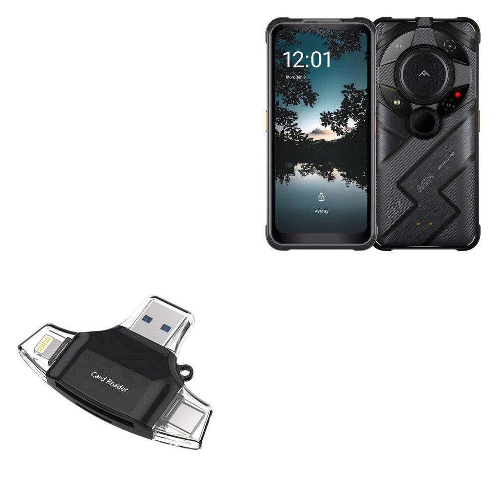BoxWave Smart Gadget Compatible with AGM G2 Guardian - AllReader SD Card Reader, microSD Card Reader SD Compact USB - Jet Black