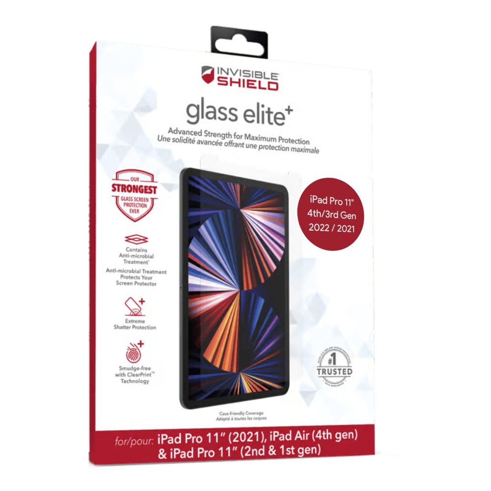 ZAGG InvisibleShield Glass Elite+ Screen Protector for iPad Pro 11 Inch (4th/3rd/2nd/1st Gen) and iPad Air 10.9 Inch (5th/4th Gen) - Shatter and Scratch Protection, Easy to Install, Clear