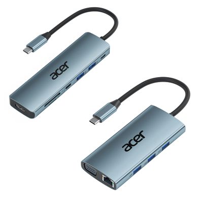 acer 7 in 1 USB C Hub Bundle with 9 in 1 USB C Hub, USB 3.1 GEN1 and 5Gbps Type-C Data Port, 4K HDMI Port, PD 100W Charging, USB C to Ethernet Adapter, SD Card Reader for iPad Pro MacBook