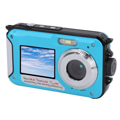 2.7K Underwater Camera, 16X Zoom Digital Action Camera Autofocus with Dual Screens, 48MP Portable Camcorder Water for Snorkeling Diving (Blue)