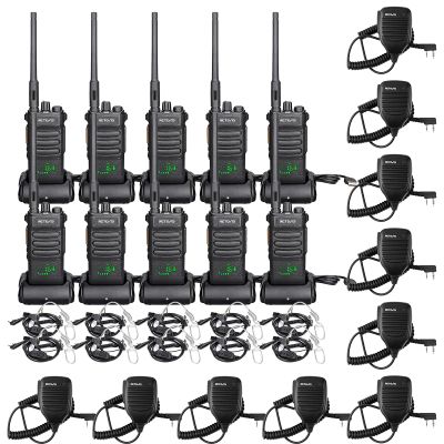 Retevis RT86 Walkie Talkies(10 Pack) Bundle with Shoulder Mic(10 Pack), High Power Two Way Radios Long Range for Adult with Earpiece, Heavy Duty 2 Way Radios Rechargeable, for Industry, Construction