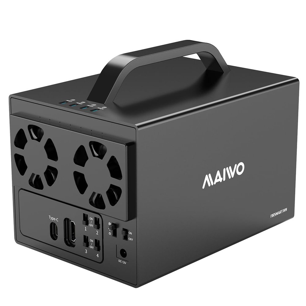 MAIWO 4 Bay Hard Drive Enclosure for 3.5'' SATA HDD with Two Fans,4 Bay HDD Enclosure with 4K HD-MI Port, 96TB Expansion,Independent Hard Drive Power Switch