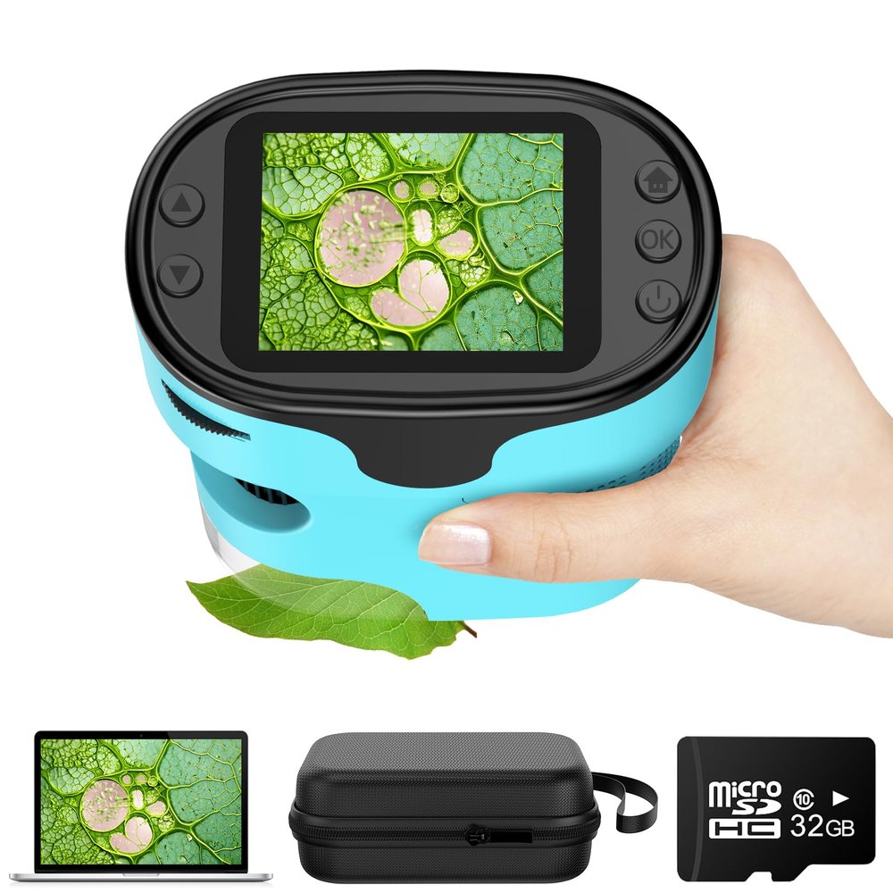 1000X Pocket Microscope for Kids - 4K 2.0" Screen, Digital Mini Scope with Slides Kit, Rechargeable Lab Handheld Portable Microscopes for Kids 4-12 Students Teens