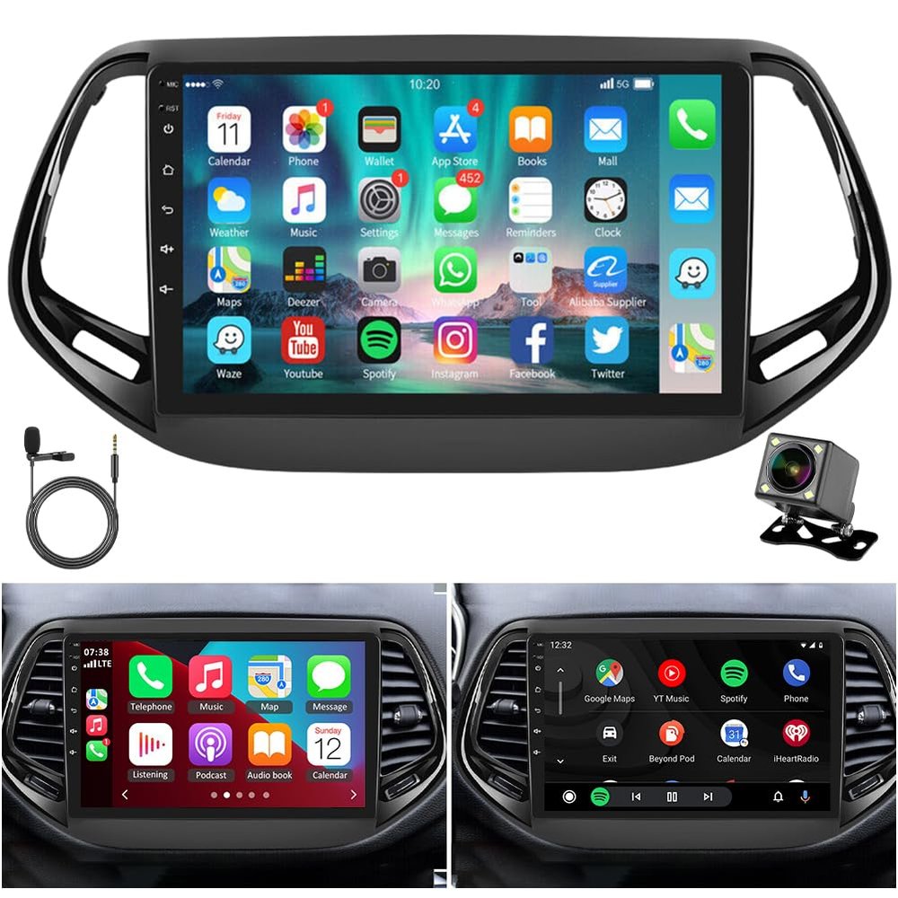 ihreesy 2G+32G Android 13 Car Stereo with Wireless Carplay & Android Auto, 10 Inch Touch Screen Car Radio with GPS FM Backup Camera WiFi SWC Compatible with Compass 2017 2018 2019