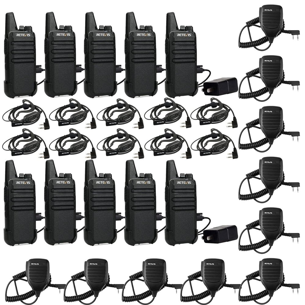 Retevis RT22 2 Way Radios(6 Pack) Bundle with Shoulder Mic(6 Pack),Rechargeable Long Range Two Way Radio,16 CH VOX Small Emergency 2 Pin Earpiece Headset,for School Retail Church