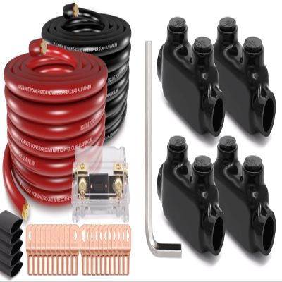 1/0 Gauge Wire (40ft) Copper Clad Aluminum CAA Car Amplifier Power & Ground Cable 2/0-6 Gauge Wire Connectors Aluminum to Copper Polaris Connectors Insulated Inline Splice Connector