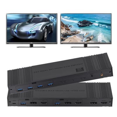HDMI Displayport KVM Switch 2 Computers 2 Monitors, 8K@60Hz 4K@120Hz KVM Switcher for 2 PCs Share Dual Monitors and 4 USB 3.0 Devices for Keyboard, Mouse, Printer (IR Remote Control)