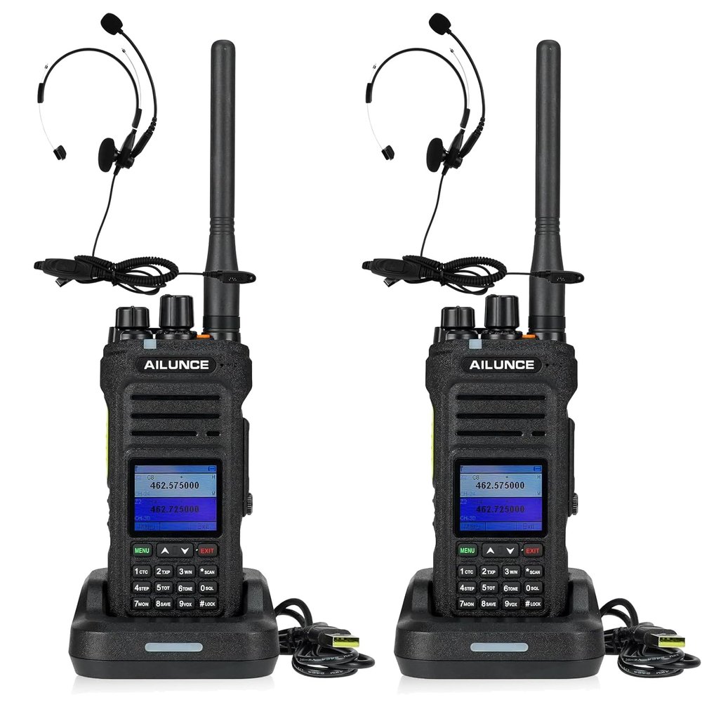 Retevis Ailunce HA1G GMRS Radio(2 Pack) with Overhead Headset(2 Pack), Handheld Radio, IP67 Waterproof, NOAA, 2800mAh USB-C Charging Long Range Walkie Talkies, EHM003 Two Way Radio Headset with Mic