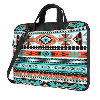 Aztec Geometric Pattern Laptop Shoulder Bag for Women, Ethnic Pattern 14 inch Laptop Sleeve Case Durable Computer Notebook Briefcase Messenger Bag with Shoulder Strap