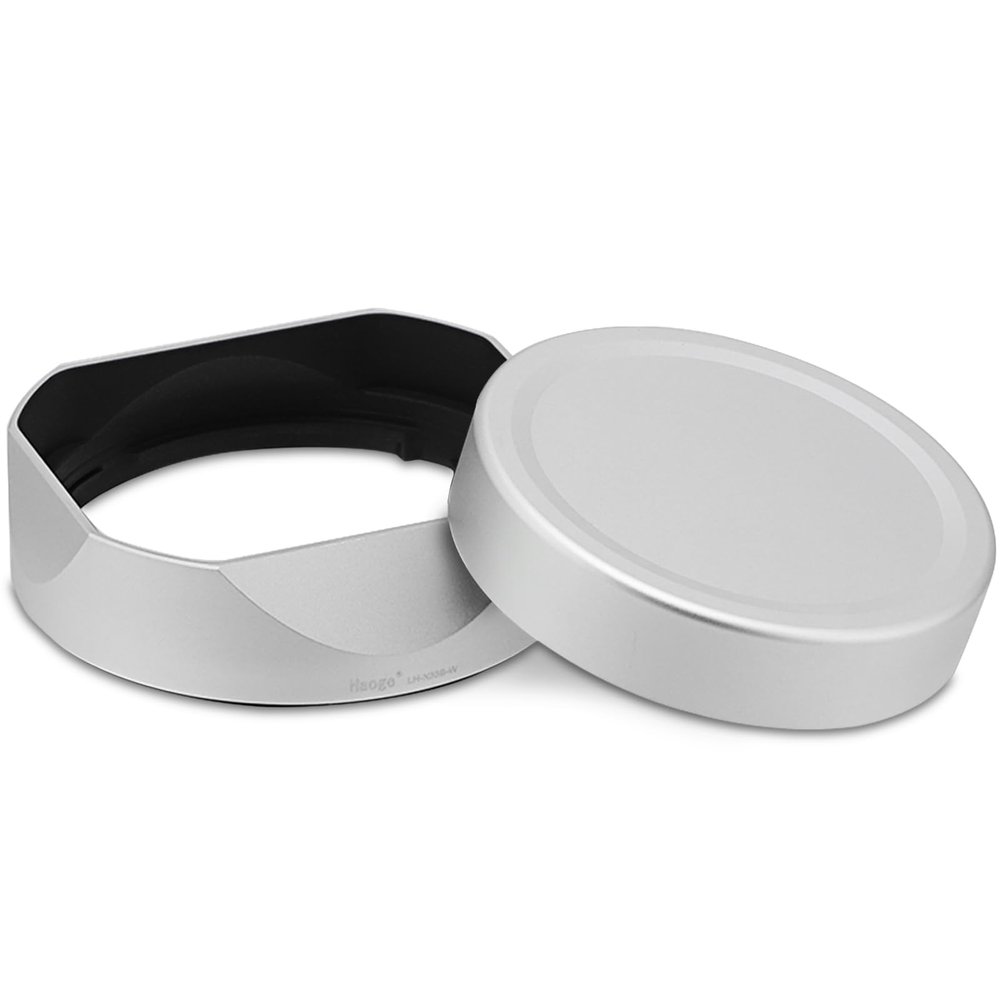 Haoge Silver Metal Square Lens Hood for Fujifilm XF33mm F1.4 R LM WR Lens, Fuji XF23mmF1.4 R LM W,Fujinon XF 16-50mm F2.8-4.8 R LM WR Lens, Bayonet Hood Shade,with Metal Cap Kit,