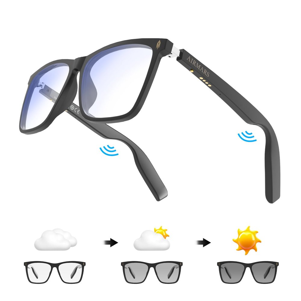 with Voice Assistant, Built-in Speaker and Microphone, Photochromic Blue Light Filtering Lenses, UV Protection Polarized Bluetooth Sunglasses for Men and Women (Photochromic)