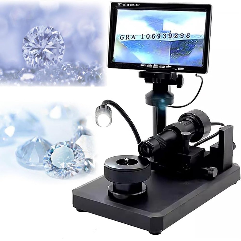 30-110X Diamond Digital Microscope, Diamond Girdle Viewer Magnifier with 7'' LCD Screen, Focusing Distance 20mm& Lens Object Distance: 16~26mm, for Diamond Jewelry