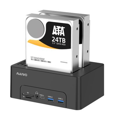 MAIWO 2 Bay Hard Drive Docking Station for 2.5'' 3.5'' SATA HDD/SSD Duplicator Offline Cloner, Type-C USB 3.1 HDD Dock with HDTV Port/4 USB Hub/Gigabit Ethernet/3.5mm Audio/BT5.0, SD TF Card Slot