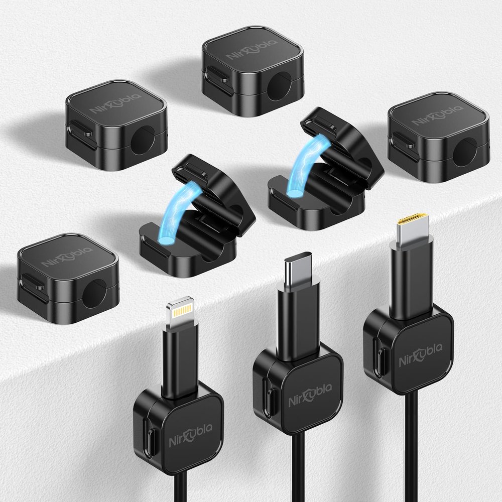 [9 Pack] Magnetic Cable Clips, Easy to Adjust, Enhanced Adhesive Wire Organizer, Desk Cable Management, Mini Holder for Wire Or Cable Clips for Home, Office, Car, Desk, Nightstand (Black-9 Pack)