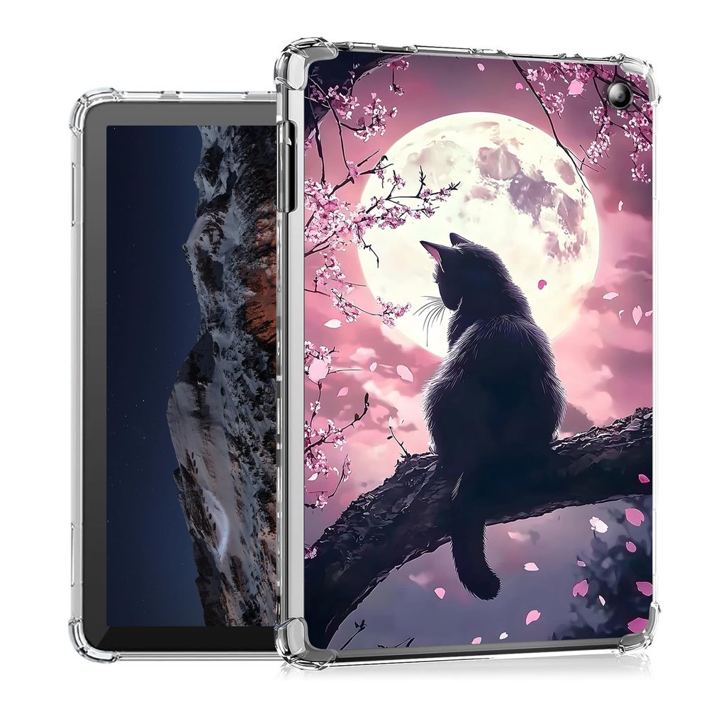 Tudguiloae Moonlight Black Cat for Kindle Fire Max 11 2023 Case, Lightweight Slim Transparent Soft TPU Shockproof Four Corner Anti-Fall Clear Skin Bumper Cover Perfectly Protection for Fire Max 11