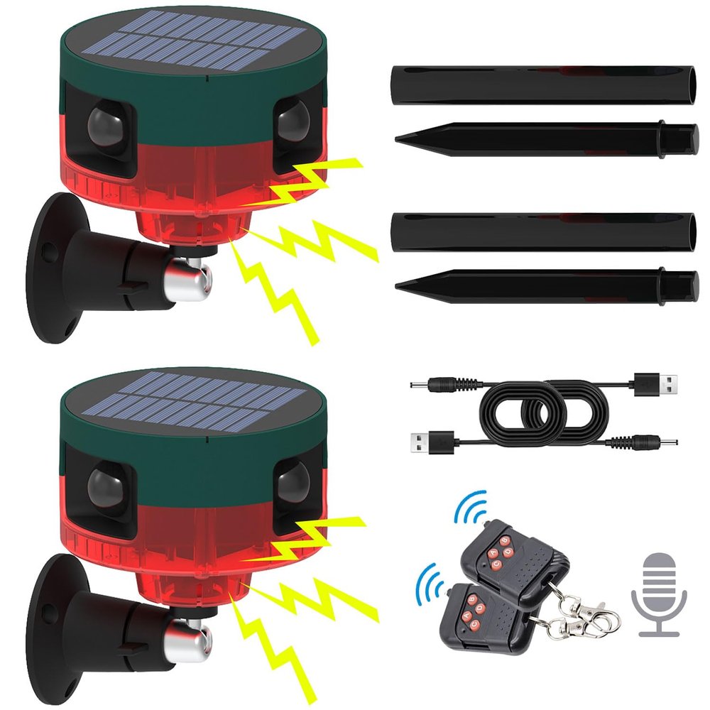 Solar Outdoor Motion Sensor Alarm, 360 Motion Detector Alarm with 130db Security Siren Support Recording, 13 Sounds Dual Modes Solar Alarm Strobe Light for Home & Farm