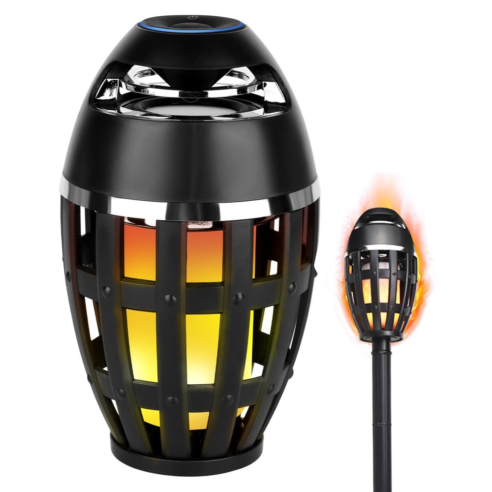 Houkiper Outdoor Bluetooth Flame Speakers, 1PACK 5.0 Indoor/Outdoor Wireless Speakers with Stakes, HD Audio & Enhanced Bass, Portable Flame Torch Atmosphere Speaker for Patio, Party, Camping