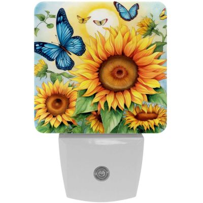 NEWzone Sunflower Butterflies Night Light for Kids 2 Pack, LED Plug into Wall Lights Dusk-to-Dawn Sensor, Nursery Nightlight for Kids Room, Bathroom, Bedroom Decor