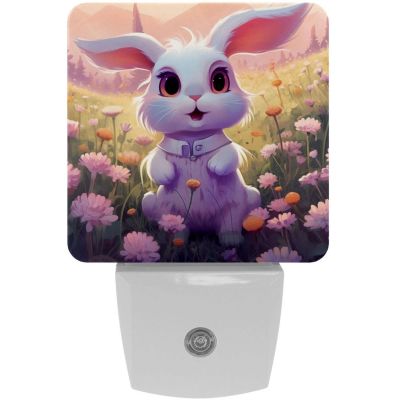 NEWzone Bunny Flower Night Light Plug into Wall Decor 2 Pack, Decorative Night Light for Kids, Plug in Night Lights for Bedroom Living Room, Gift for Kids Adults