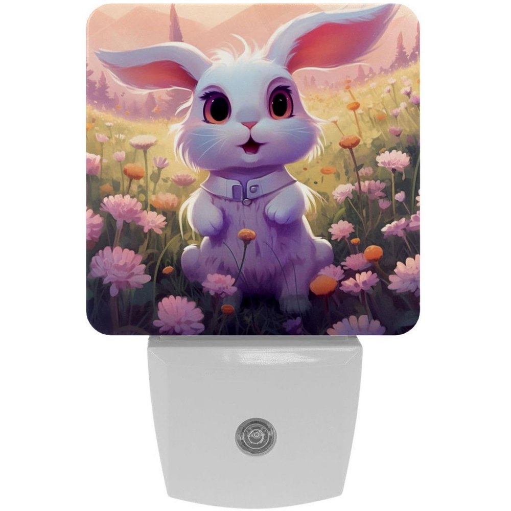 NEWzone Bunny Flower Night Light Plug into Wall Decor 2 Pack, Decorative Night Light for Kids, Plug in Night Lights for Bedroom Living Room, Gift for Kids Adults
