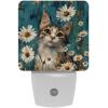 NEWzone Daisies Cat Teal Plank Night Light Plug into Wall Decor 2 Pack, Decorative Night Light for Kids, Plug in Night Lights for Bedroom Living Room, Gift for Kids Adults view 1