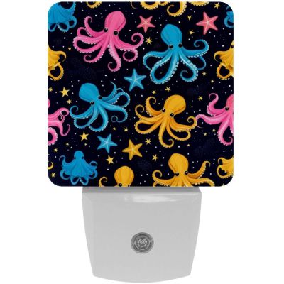 NEWzone Colorful Octopus Night Light Plug into Wall for Girls Boys Room, Decorative Nightlights Auto Sensor Led Lights Wall Decor Gifts for Women Nightlight, 2 Pack