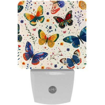 NEWzone Florals Butterflies Night Light Plug into Wall with Dusk to Dawn Light Sensors, Warm Nightlights for Bedroom, Bathroom, Hallway, Kitchen, Gifts Ideal for Girls Boys