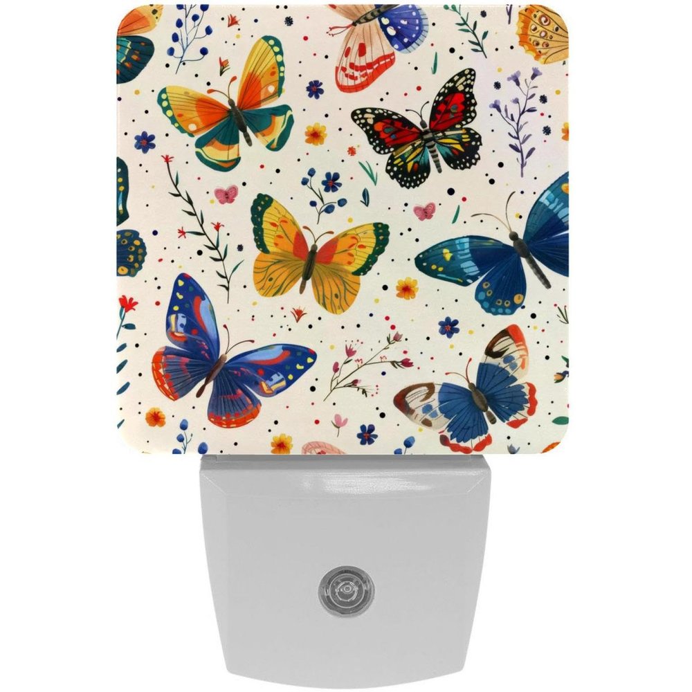 NEWzone Florals Butterflies Night Light Plug into Wall with Dusk to Dawn Light Sensors, Warm Nightlights for Bedroom, Bathroom, Hallway, Kitchen, Gifts Ideal for Girls Boys