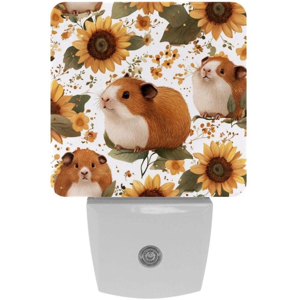 NEWzone Guinea Pig Sunflower Night Light Plug into Wall with Dusk to Dawn Light Sensors, Warm Nightlights for Bedroom, Bathroom, Hallway, Kitchen, Gifts Ideal for Girls Boys