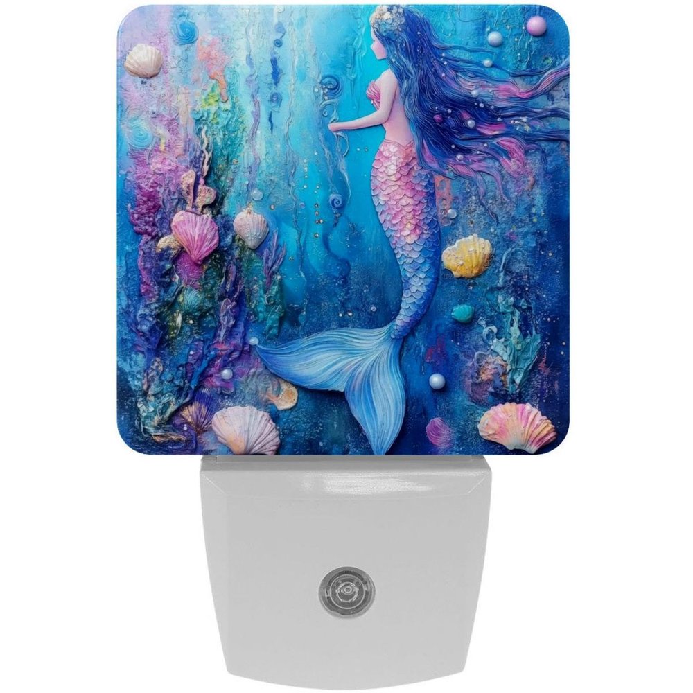 NEWzone Mermaid Night Light for Kids 2-Pack, LED Plug into Wall Lights Dusk-to-Dawn Sensor, Nursery Plug in Nightlight, for Kids Room, Bathroom, Bedroom Decor, Children Gift