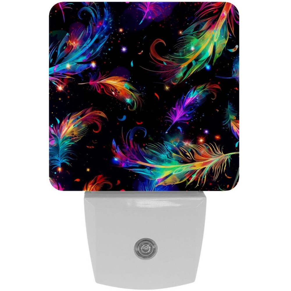 NEWzone Neon Feathers Night Light 0.5W, Plug in Night Lights for Boys Girls Led Night Light Dusk to Dawn Sensor Nightlight for Stairway/Hallway/Bedroom