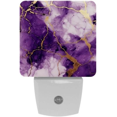 NEWzone Purple White Marble Night Light Plug into Wall for Girls Boys Room, Decorative Nightlights Auto Sensor Led Lights Wall Decor Gifts for Women Nightlight, 2 Pack
