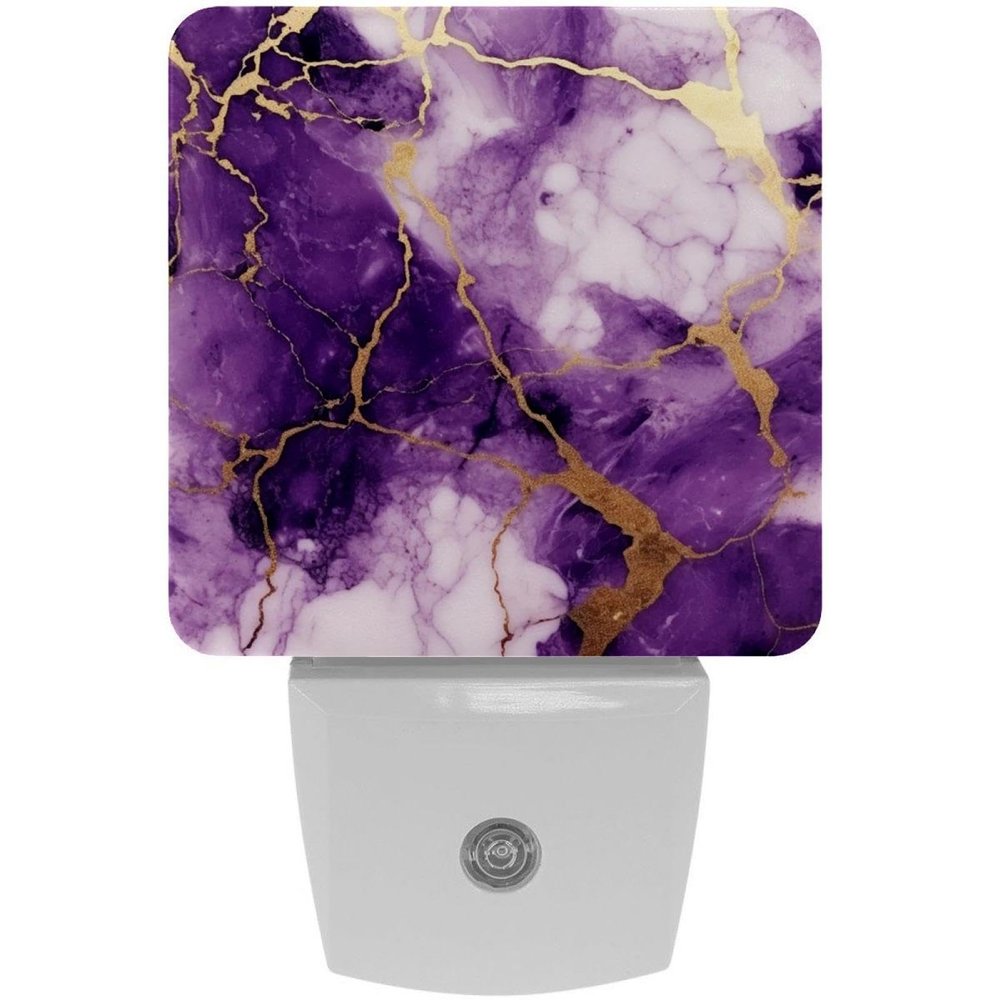 NEWzone Purple White Marble Night Light Plug into Wall for Girls Boys Room, Decorative Nightlights Auto Sensor Led Lights Wall Decor Gifts for Women Nightlight, 2 Pack