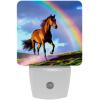 NEWzone Rainbow Horse Running Night Light for Kids 2 Pack, LED Plug into Wall Lights Dusk-to-Dawn Sensor, Nursery Nightlight for Kids Room, Bathroom, Bedroom Decor view 1