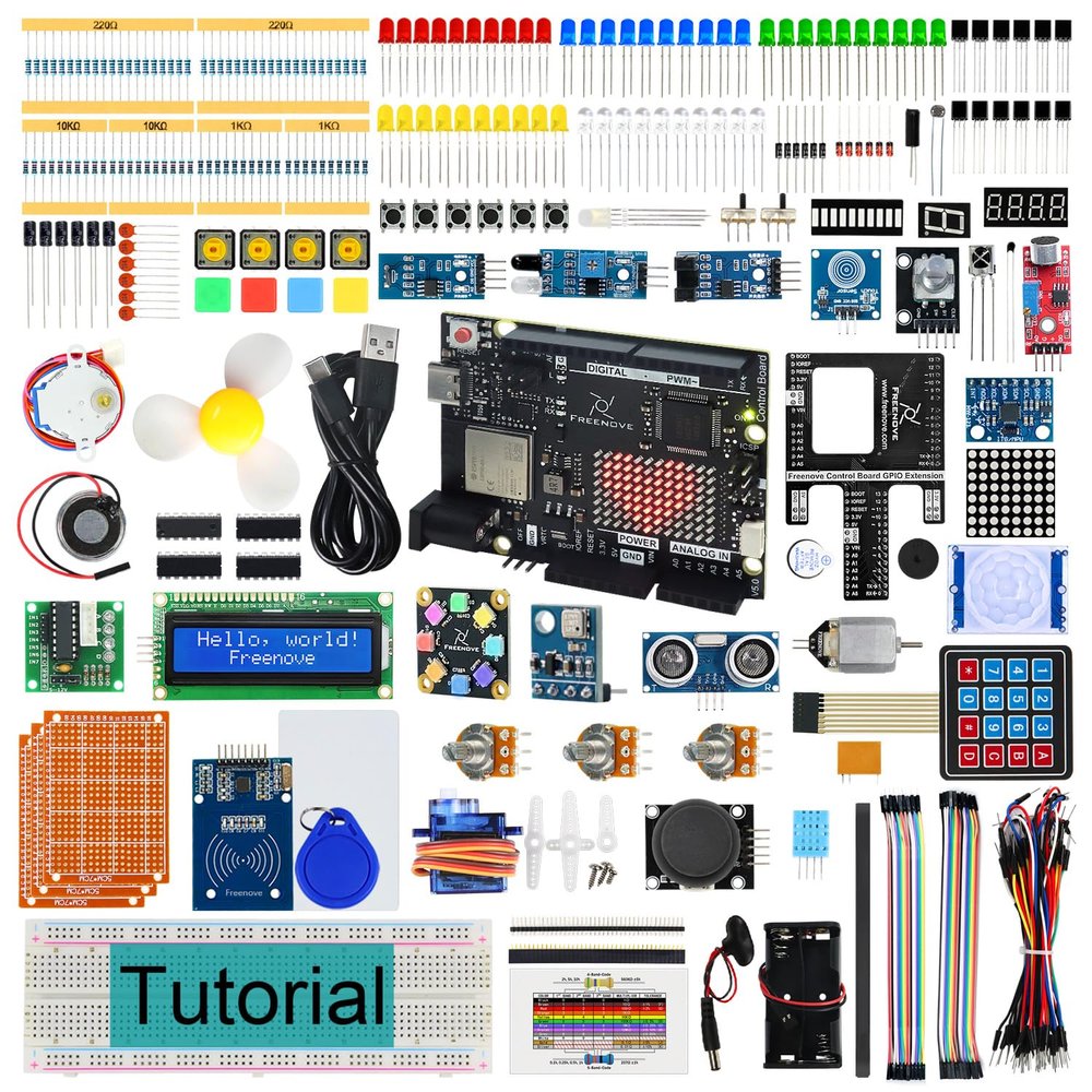 Freenove Complete Starter Kit with Board V5 Rev4 WiFi (Compatible with Arduino IDE), Arm Cortex-M4 Microcontroller, Onboard ESP32-S3, 474-Page Detailed Tutorial, 343 Items, 90 Projects