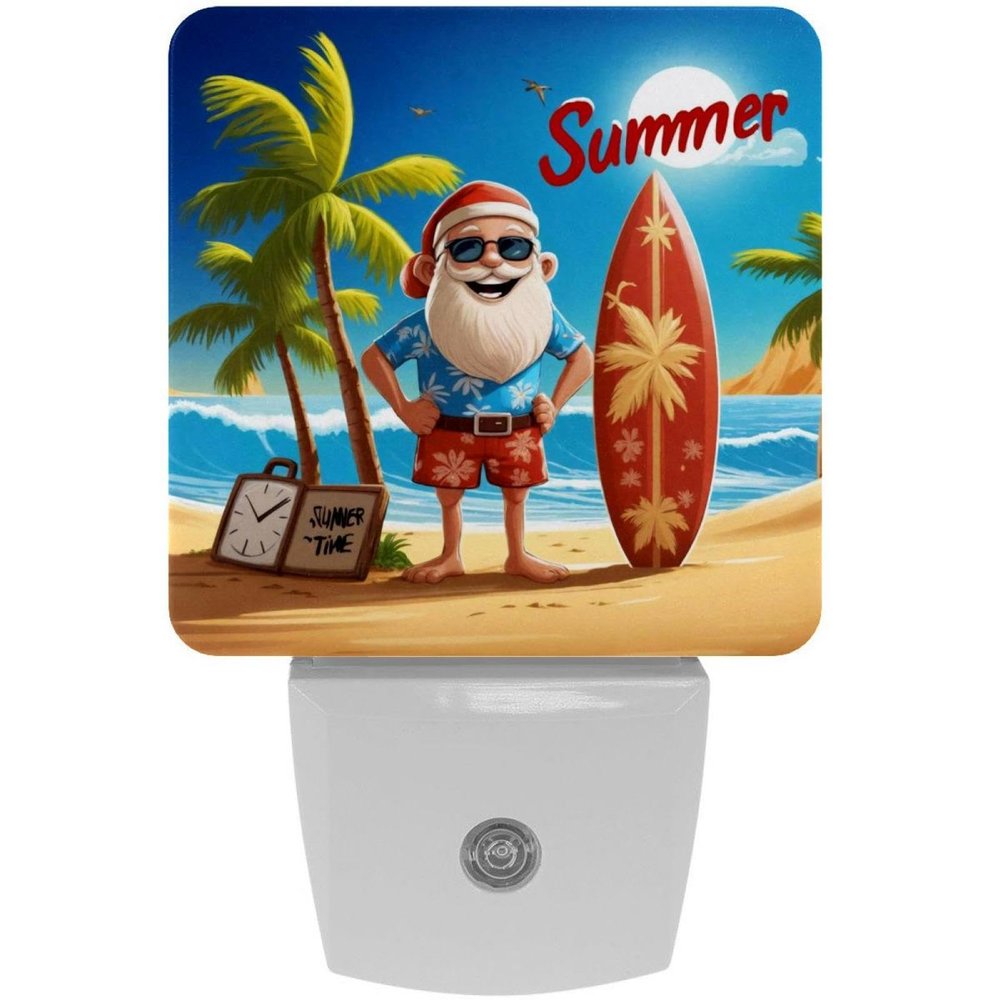 NEWzone Santa Beach Surfboards Night Light Plug into Wall Decor 2 Pack, Decorative Night Light for Kids, Plug in Night Lights for Bedroom Living Room, Gift for Kids Adults