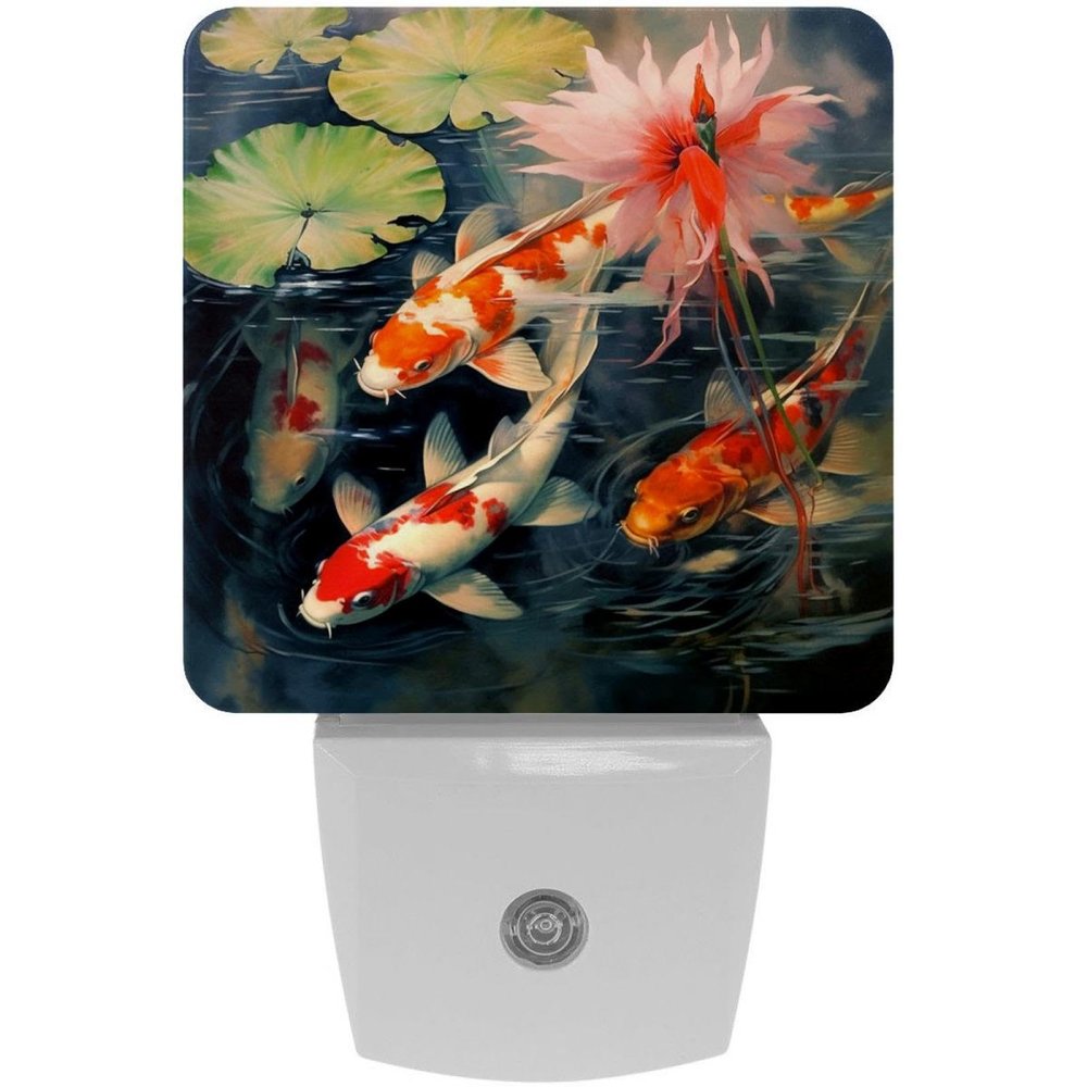 NEWzone Floral Fish Night Light for Kids 2-Pack, LED Plug into Wall Lights Dusk-to-Dawn Sensor, Nursery Plug in Nightlight, for Kids Room, Bathroom, Bedroom Decor, Children Gift