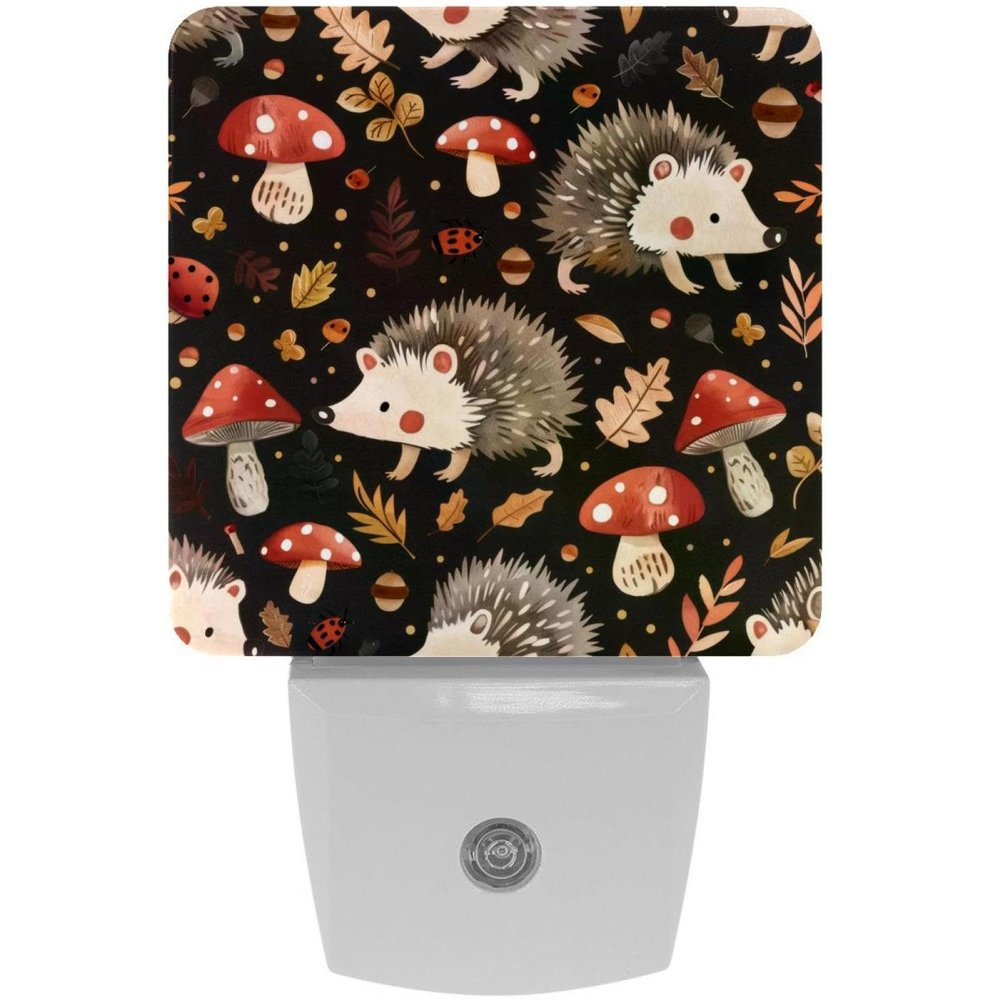 NEWzone Mushrooms Hedgehogs Night Light Plug into Wall with Dusk to Dawn Light Sensors, Warm Nightlights for Bedroom, Bathroom, Hallway, Kitchen, Gifts Ideal for Girls Boys