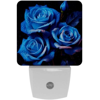 NEWzone Blue Roses Night Light Plug into Wall with Dusk to Dawn Light Sensors, Warm Nightlights for Bedroom, Bathroom, Hallway, Kitchen, Gifts Ideal for Girls Boys