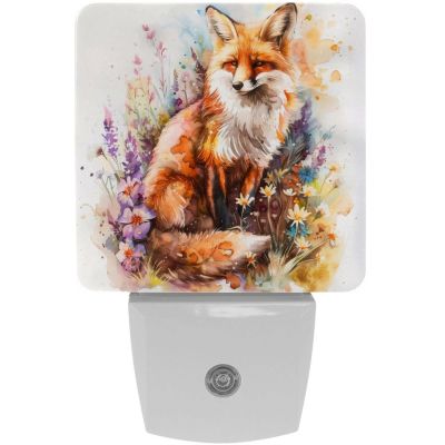NEWzone Watercolor Fox Night Light for Kids 2-Pack, LED Plug into Wall Lights Dusk-to-Dawn Sensor, Nursery Plug in Nightlight, for Kids Room, Bathroom, Bedroom Decor, Children Gift