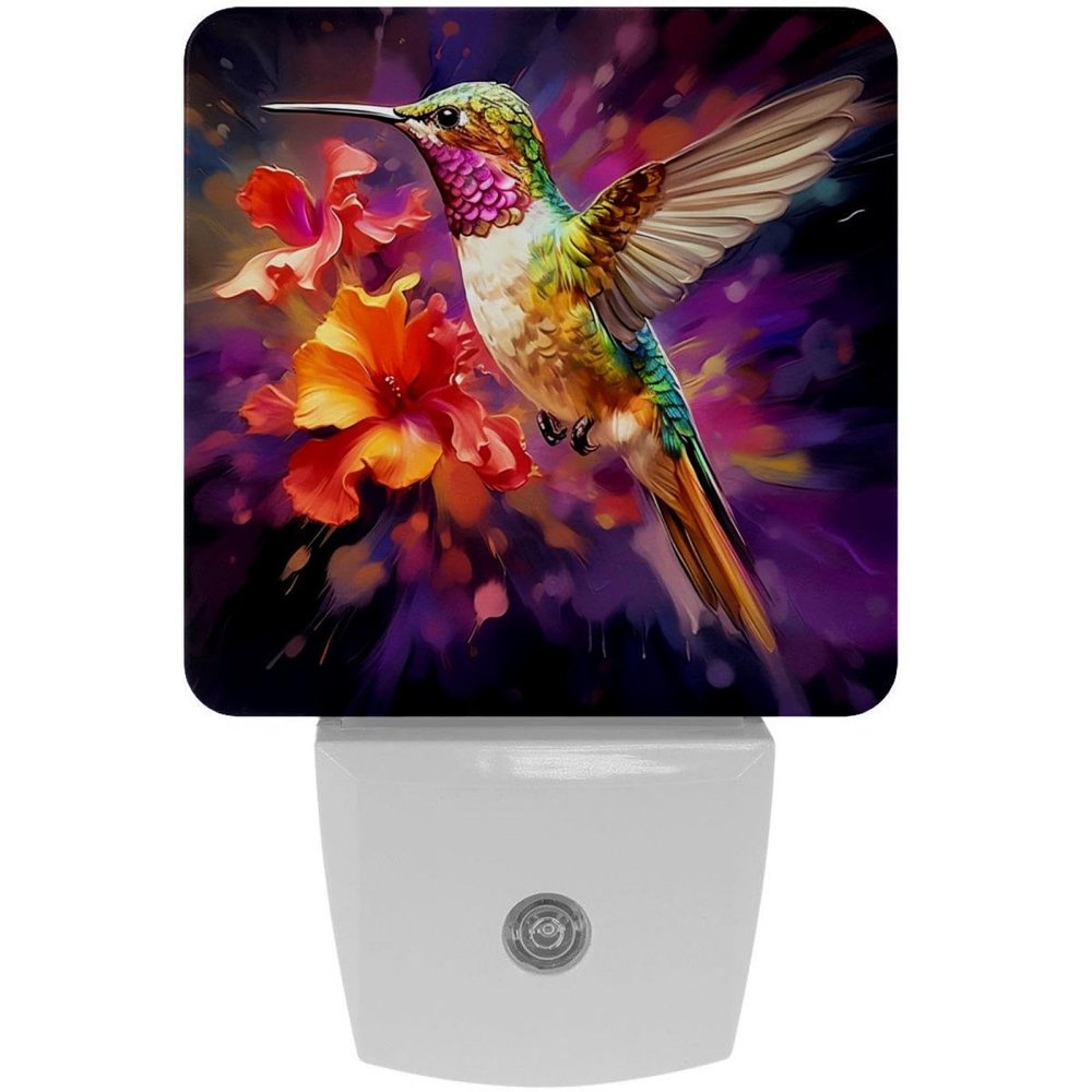 NEWzone Hummingbird Flowers Night Light for Kids 2 Pack, LED Plug into Wall Lights Dusk-to-Dawn Sensor, Nursery Nightlight for Kids Room, Bathroom, Bedroom Decor