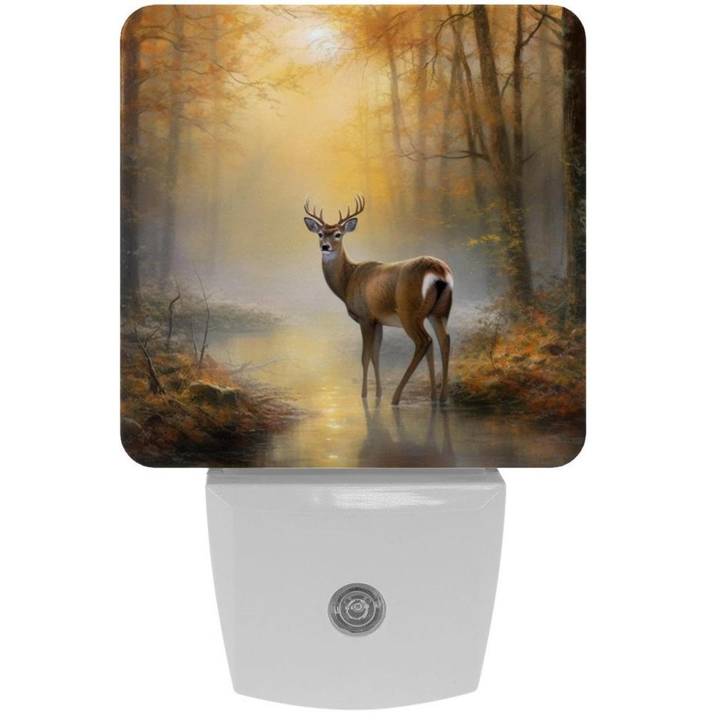 NEWzone Forest Tree Deer Night Light Plug into Wall with Dusk to Dawn Sensor LED Nightlight for Kid Girls Boys Room Decor, Hallway, Kitchen, Bathroom, Nursery, Stairs