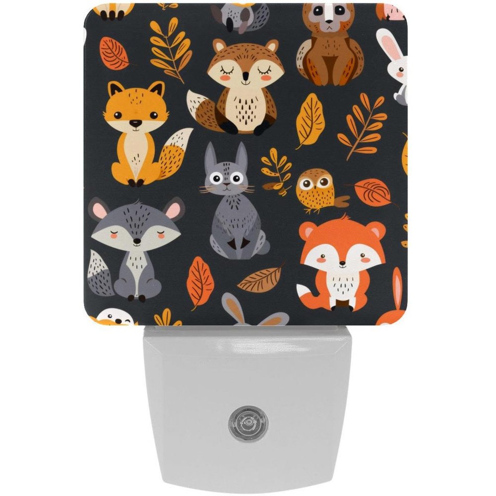 NEWzone Fox Racoon Night Light 0.5W, Plug in Night Lights for Boys Girls Led Night Light Dusk to Dawn Sensor Nightlight for Stairway/Hallway/Bedroom