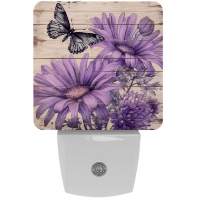 NEWzone Rustic Daisy Butterfly Plank Night Light Plug into Wall with Dusk to Dawn Sensor LED Nightlight for Kid Girls Boys Room Decor, Hallway, Kitchen, Bathroom, Nursery, Stairs