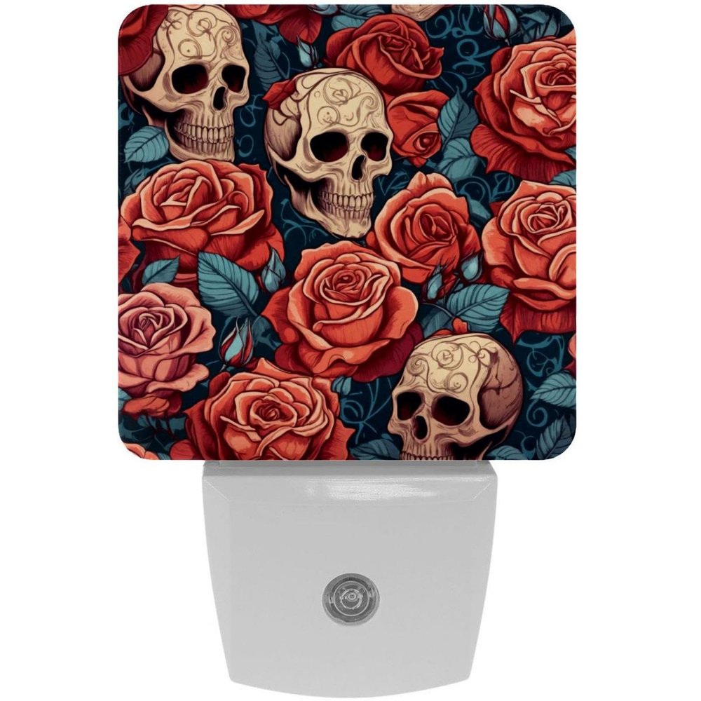 NEWzone Skulls Rose Night Light Plug into Wall with Dusk to Dawn Light Sensors, Warm Nightlights for Bedroom, Bathroom, Hallway, Kitchen, Gifts Ideal for Girls Boys