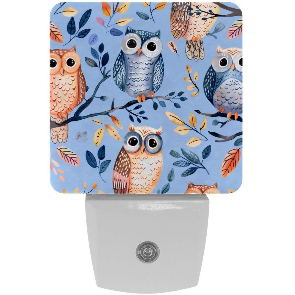 NEWzone Owls and Leaves Night Light 0.5W, Plug in Night Lights for Boys Girls Led Night Light Dusk to Dawn Sensor Nightlight for Stairway/Hallway/Bedroom