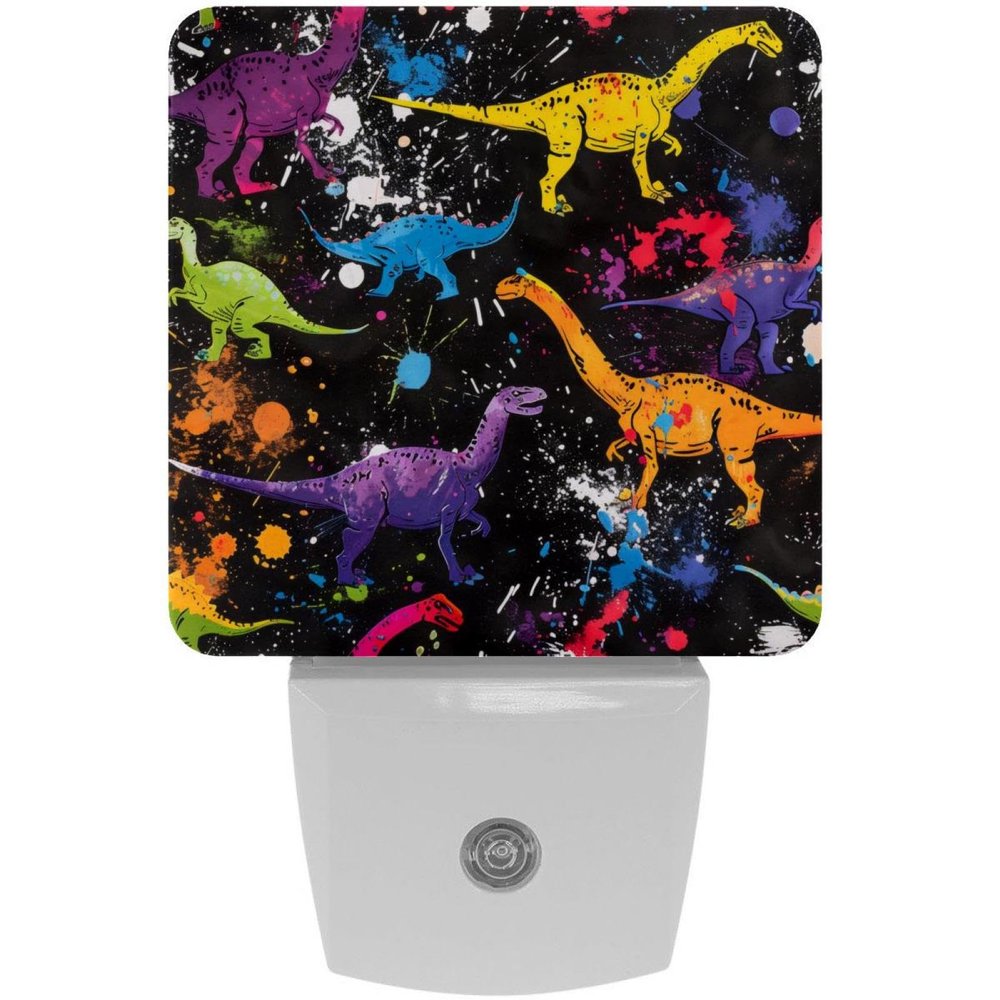 NEWzone Dinosaurs Splash Paint Night Light Plug into Wall with Dusk to Dawn Light Sensors, Warm Nightlights for Bedroom, Bathroom, Hallway, Kitchen, Gifts Ideal for Girls Boys